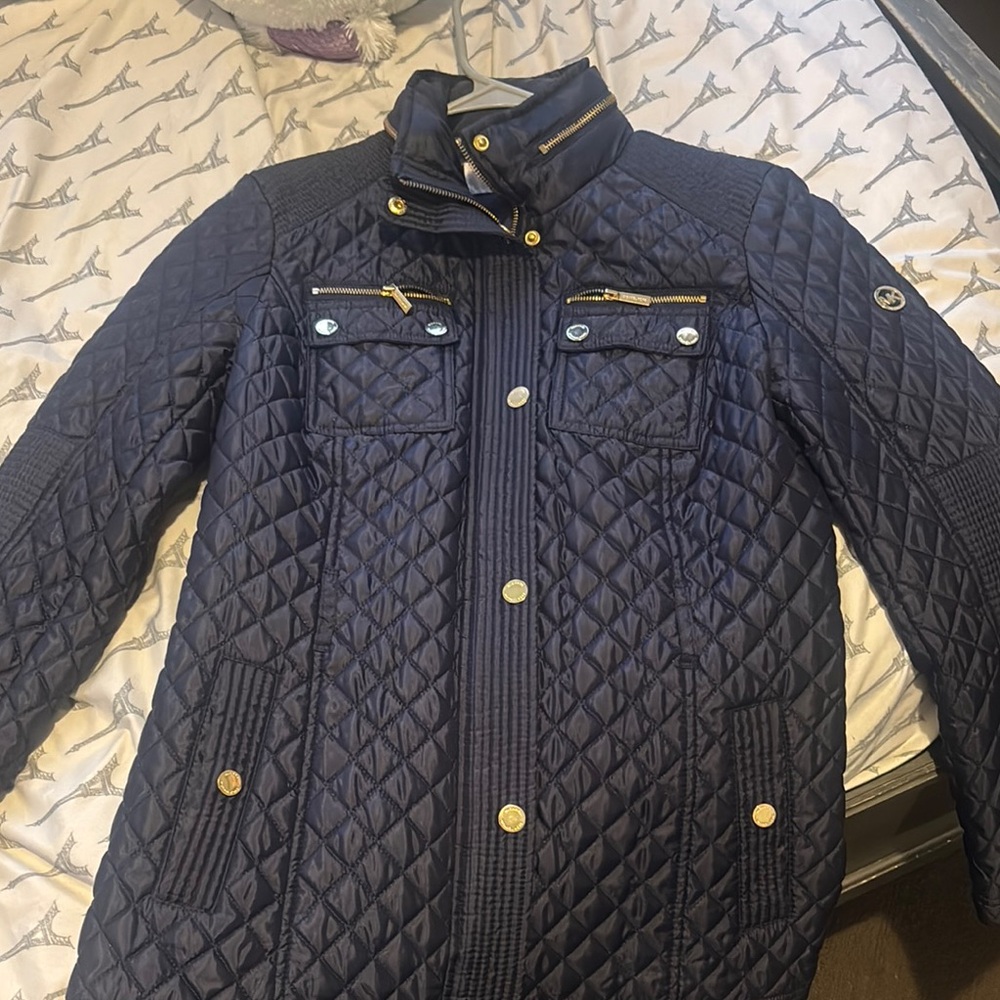 Michael Kors Dark Blue Quilted Jacket with Gold Buttons
